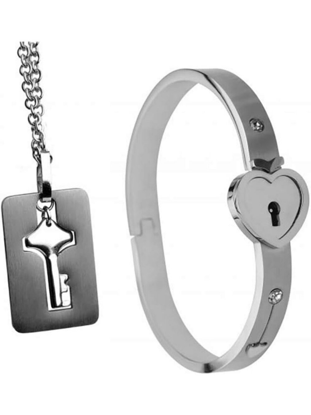 Cuffed Locking Bracelet & Key Necklace Set - Stylish Jewelry for Men & Women